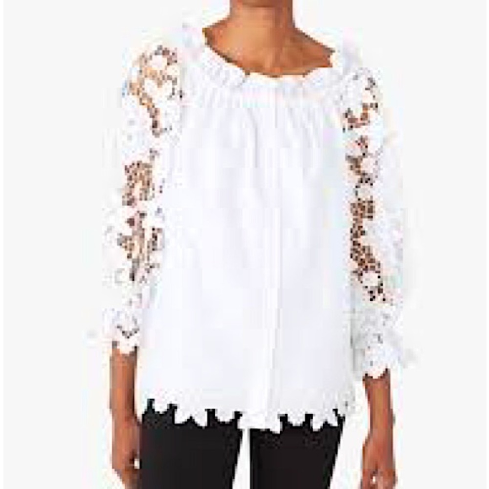Kate Spade New York Broderie Anglaise Gathered Top. NWOT. White Sz Small